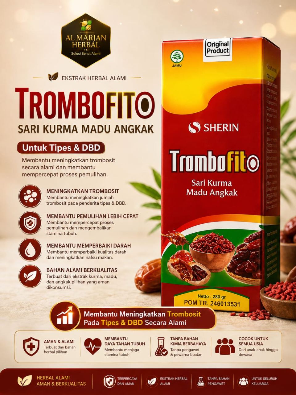 Jual SARI KURMA ANGKAK TROMBOFIT 280 GR Asli - Al Marjan