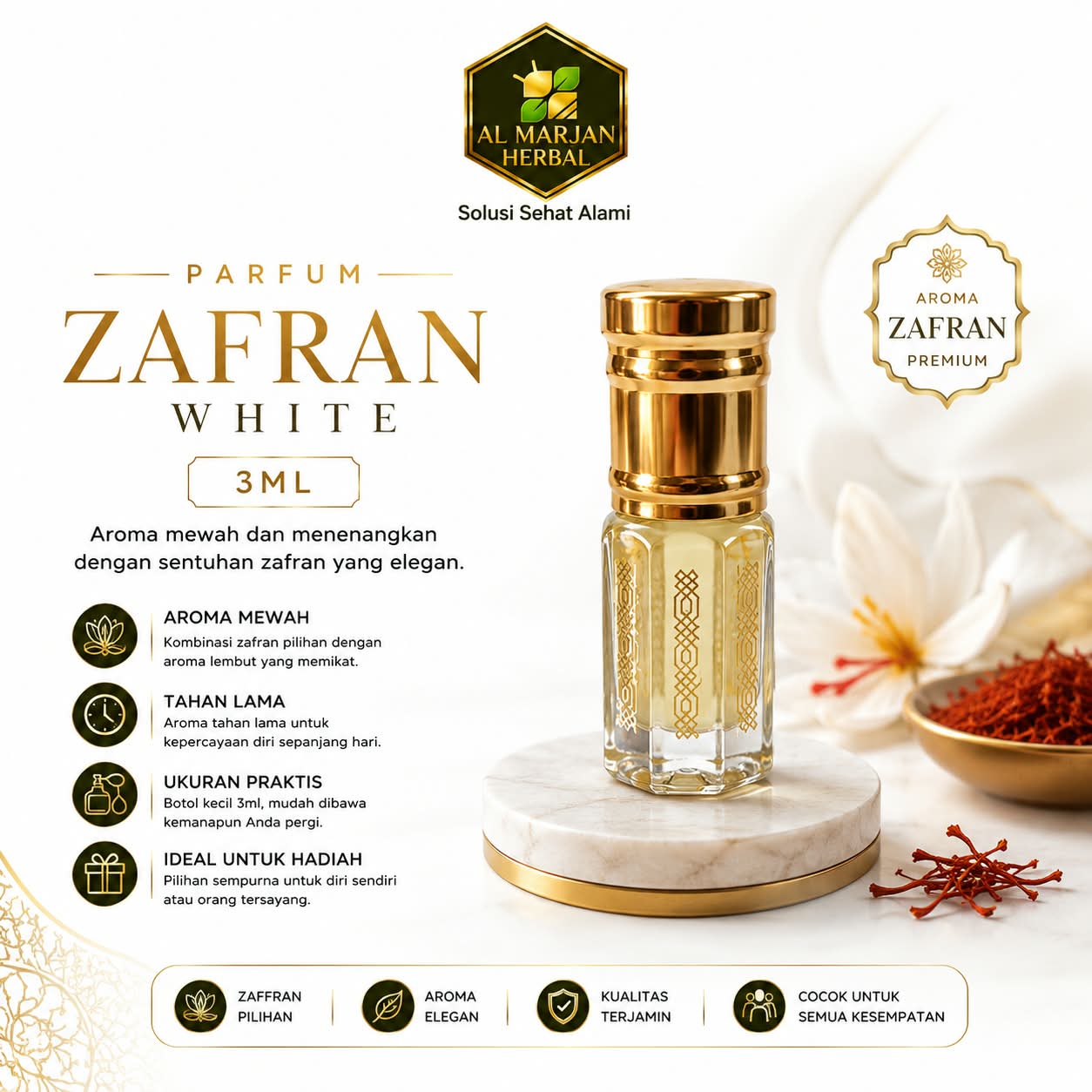 Jual PARFUM MUSK ZAFRAN WHITE 3 ML Asli - Al Marjan