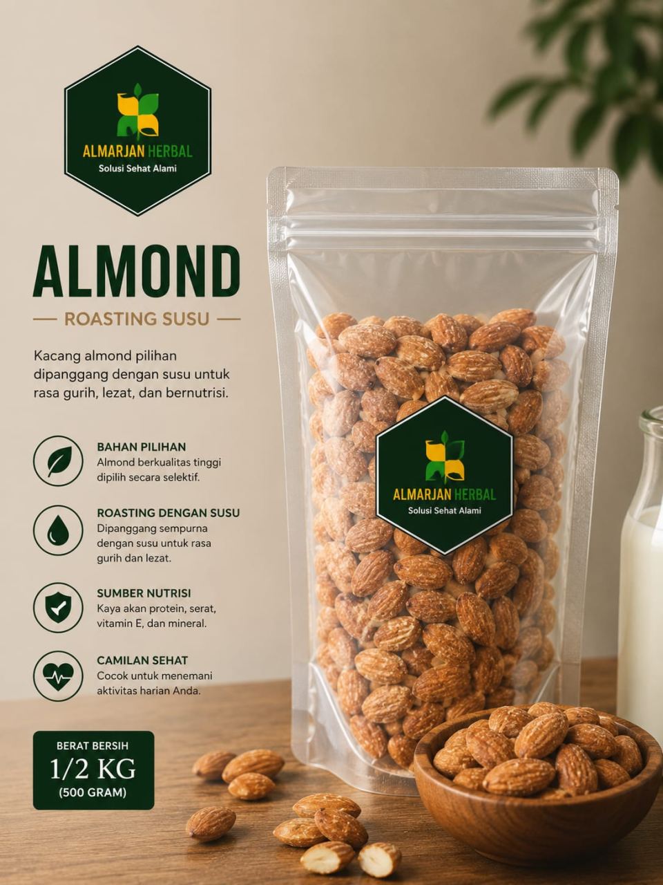 KACANG ALMOND 500 GRAM